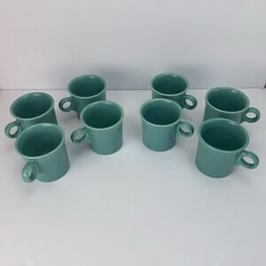Set of 8 Homer Laughlin Fiesta Ware Coffee Mugs Ring Handle‎ Turquoise Teal